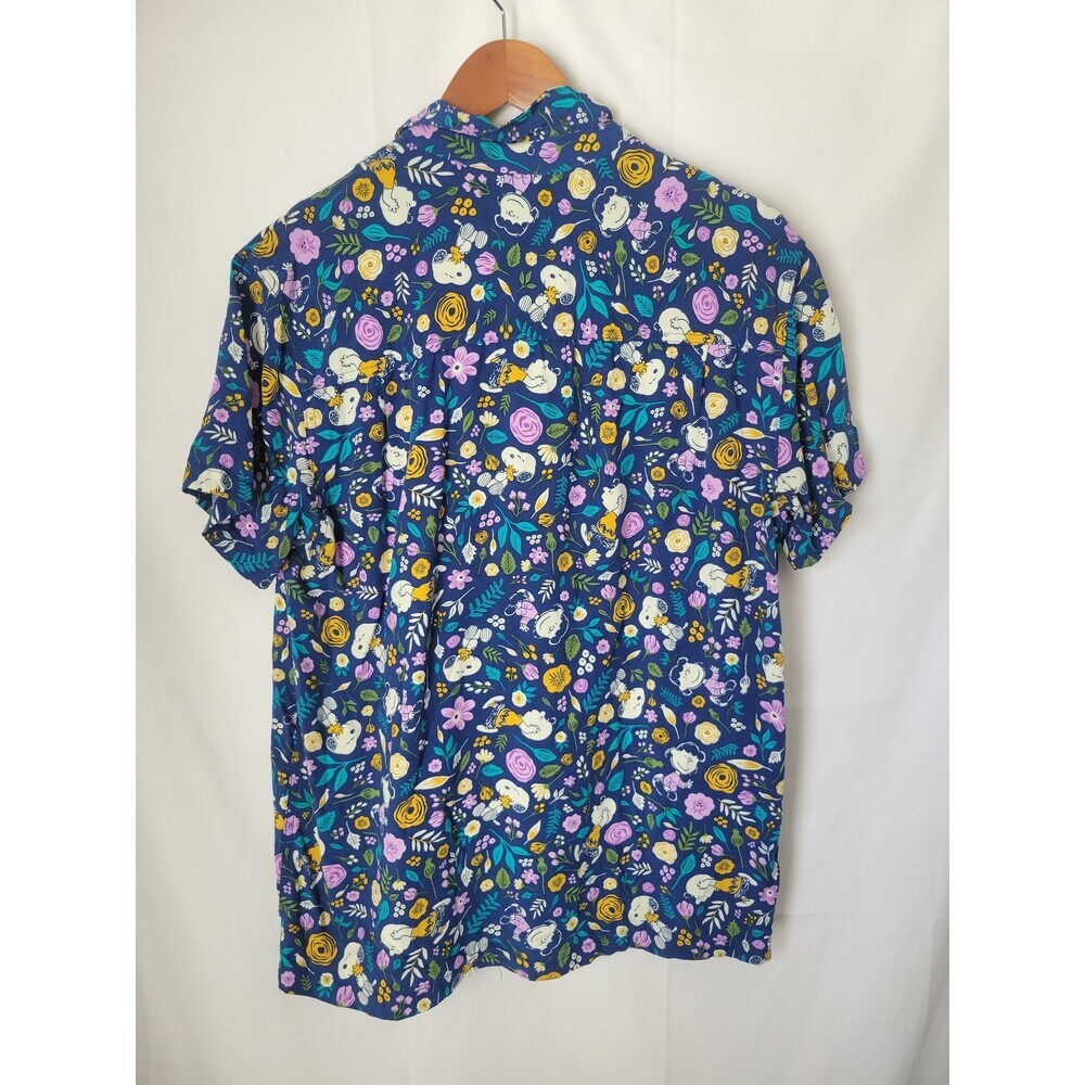 Peanuts Snoopy Woodstock Floral Rayon Hawaiian Shirt Men's Size M Casual Button - Picture 3 of 3